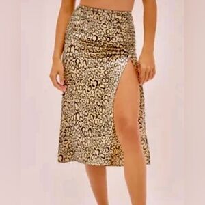 For Love And Lemons Leopard Print Midi Skirt